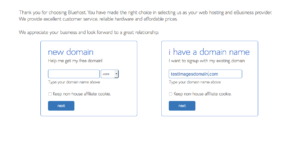 Screen shot of how to sign up with or without your own domain name.