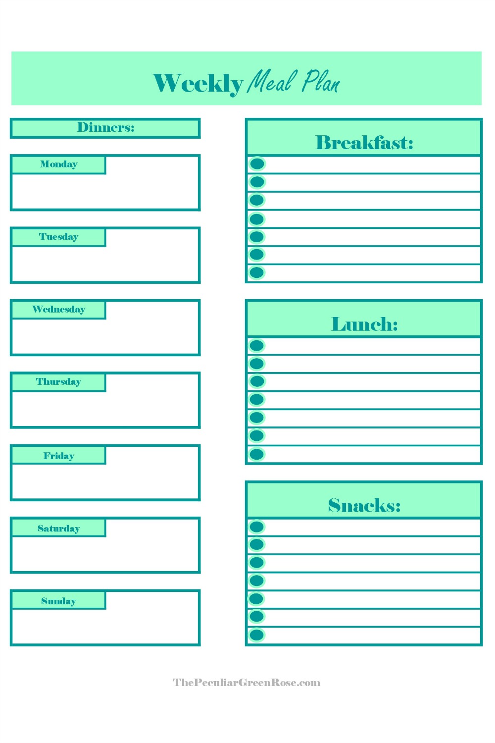 Meal Planning - The Peculiar Green Rose