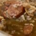 Chicken and Sausage Gumbo in a white bowl