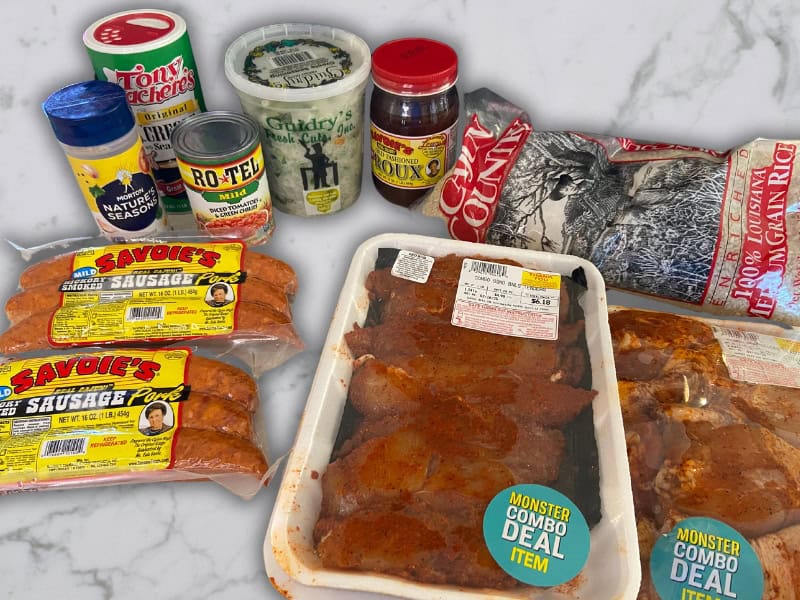 Chicken and Sausage Gumbo Ingredients on a counter top